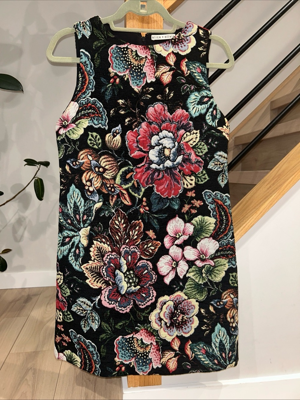Alice+Olivia Flower Jacquard Sleeveless Mini Dress Black Multicolor Women size 6